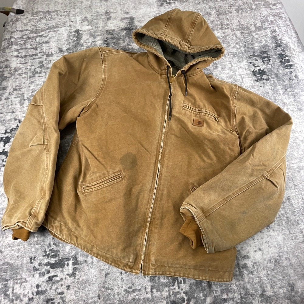 Carhartt Mens XL Tall Sherpa Lined Sierra Jacket Sandstone Duck Brown Hooded
